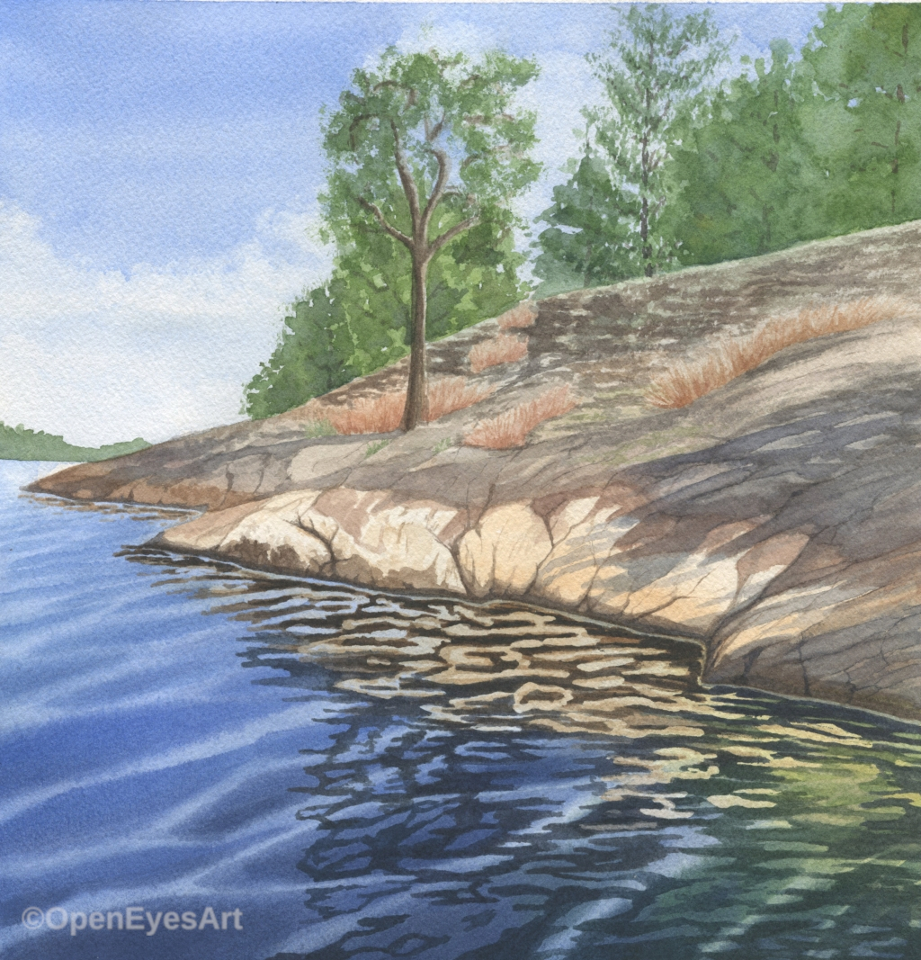 painting of rocky island